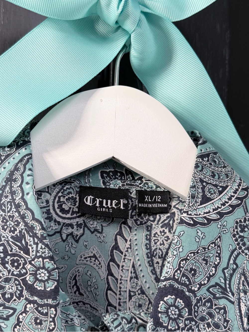 Cruel Girl Mint Teal and Navy Paisley Button-Down Shirt